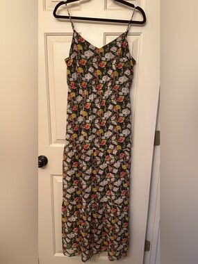 J Crew Floral Black Dress spaghetti strap sleeveless Mercantile lightweight 6
